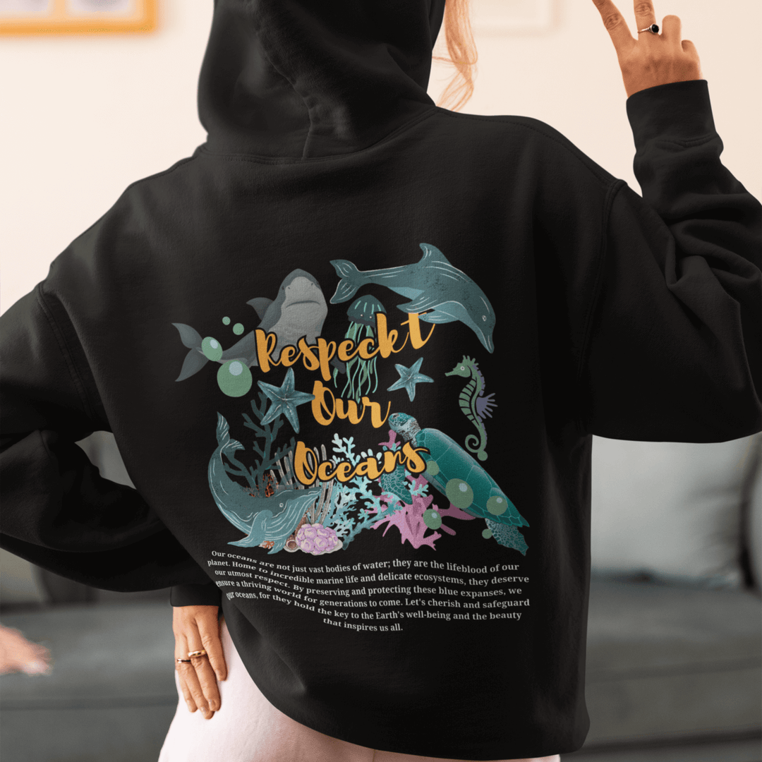 Shark Hoodie: Save the Oceans & Respect Locals Hoodie Printify