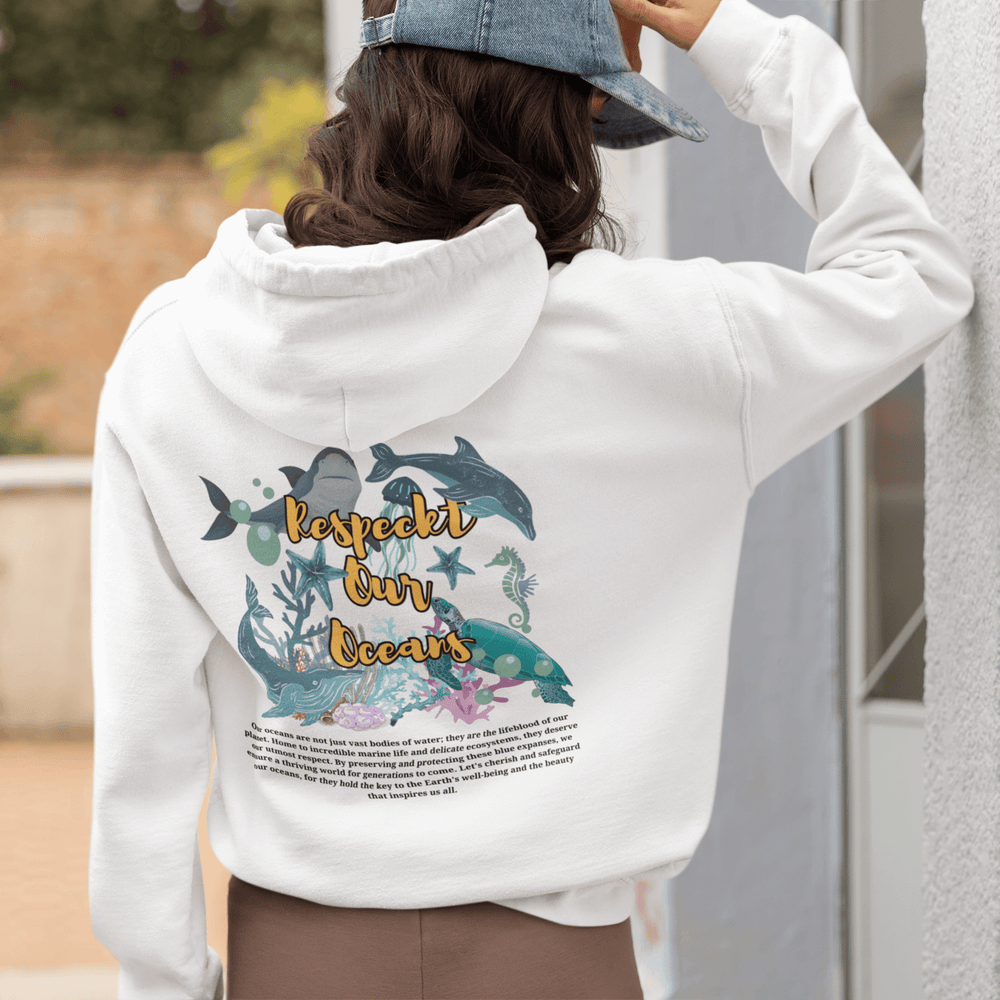Shark Hoodie: Save the Oceans & Respect Locals Hoodie Printify