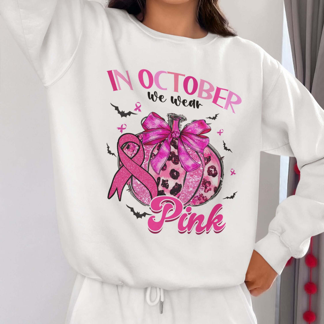 In October We Wear Pink Pumpkin Sweatshirt Sweatshirt Printify