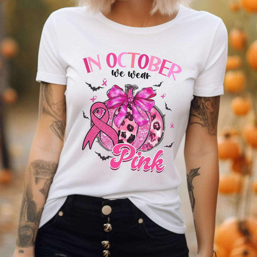 In October We Wear Pink Pumpkin T-Shirt T-Shirt Printify White S