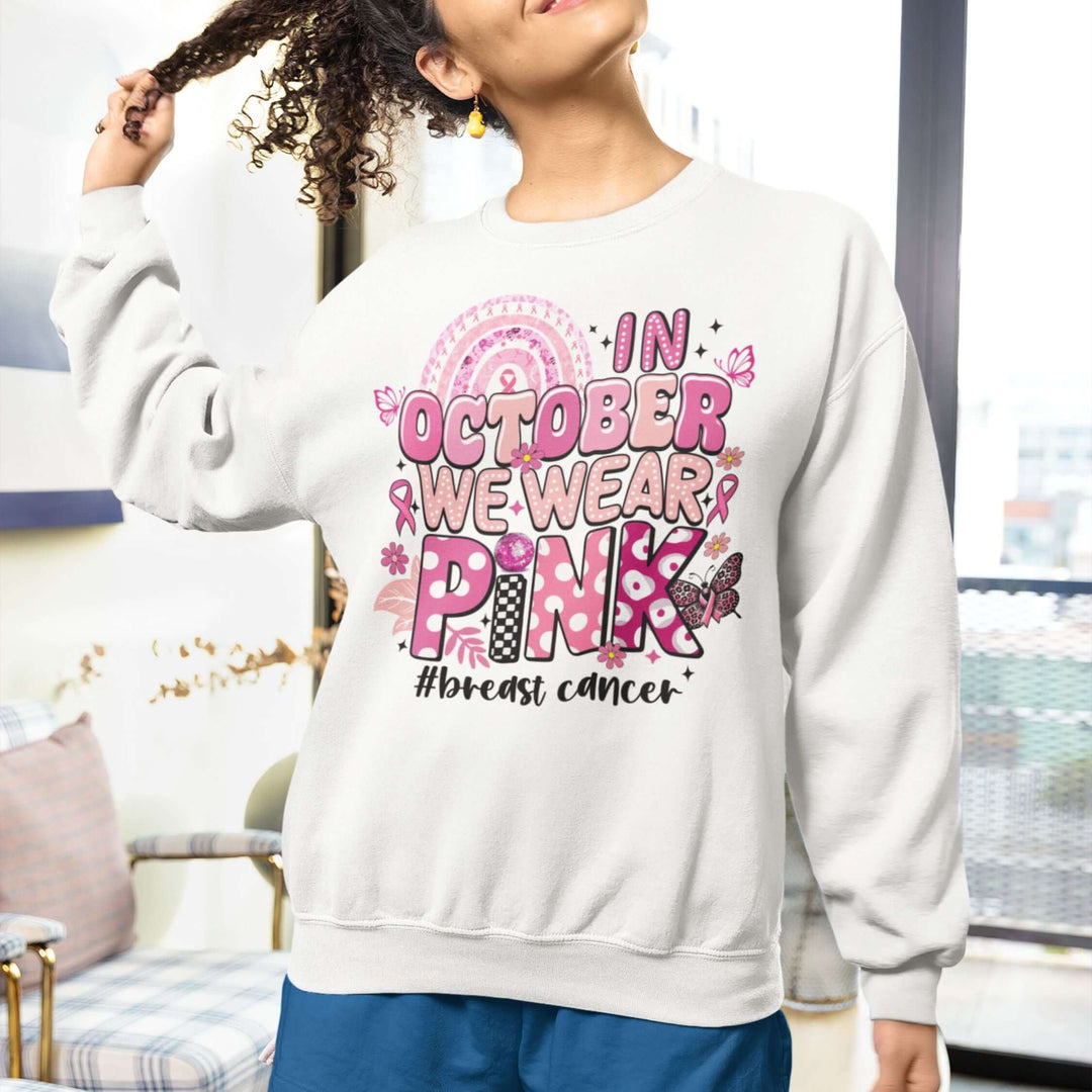 In October We Wear Pink Retro Sweatshirt Sweatshirt Printify