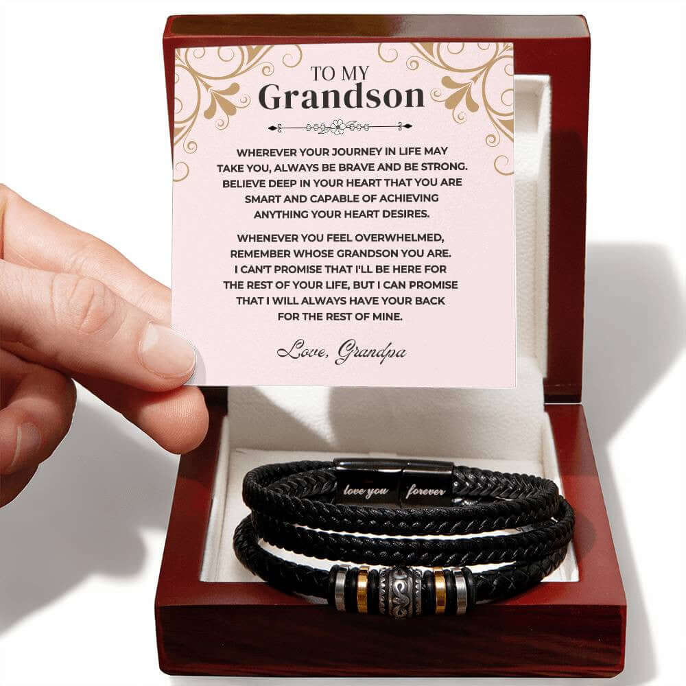 To My Grandson | Braided Leather Bracelet Gift Set - SSGS10VF Jewelry ShineOn Fulfillment