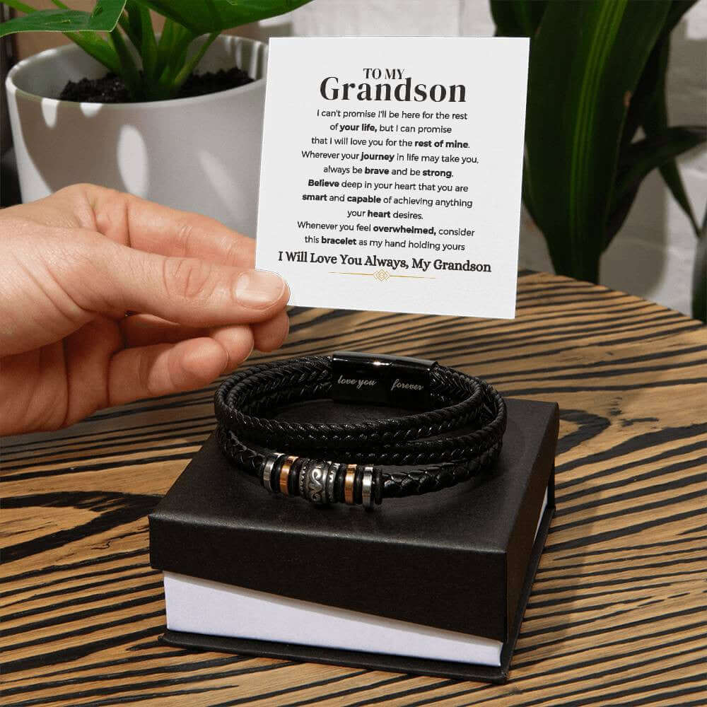 To My Grandson | Braided Leather Bracelet Gift Set - SS585V Jewelry ShineOn Fulfillment