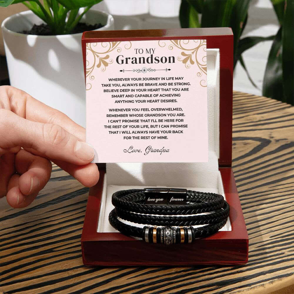 To My Grandson | Braided Leather Bracelet Gift Set - SSGS10VF Jewelry ShineOn Fulfillment