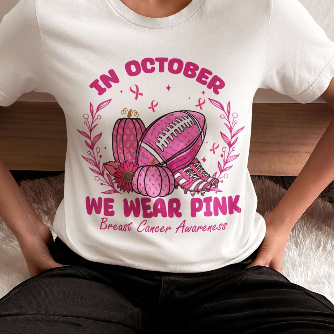 October Pink Football T-shirt - Breast Cancer T-Shirt Printify