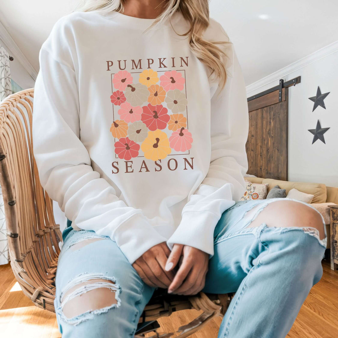 Pumpkin Season: Boho Fall Sweatshirt Sweatshirt Printify L White