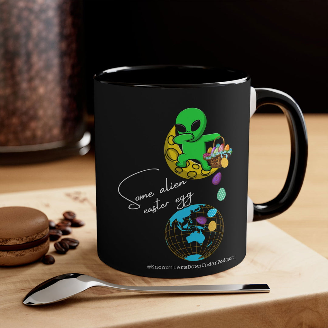 Some Alien Easter Egg Mug, Encounters Down Under Podcast Mug 11oz Mug Printify 11oz Black