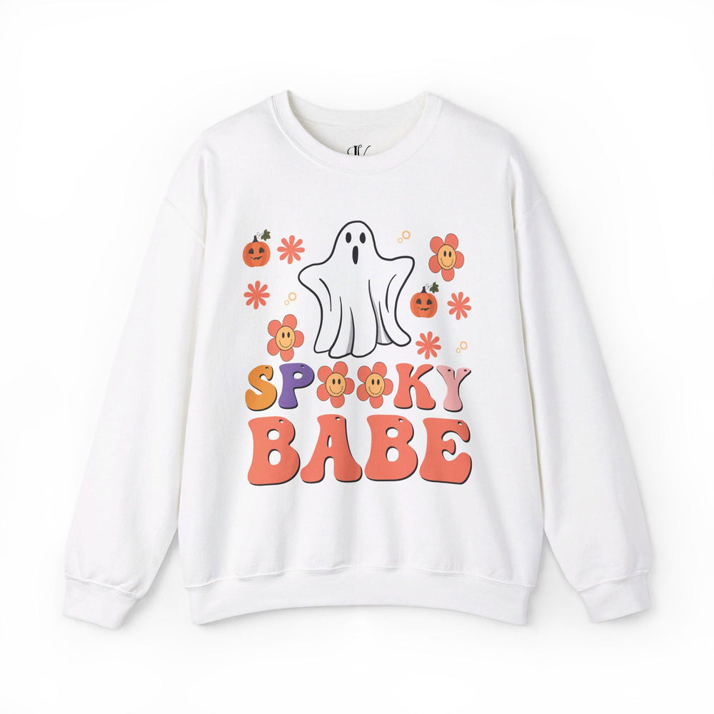 Spooky Babe Halloween Sweatshirt Sweatshirt Printify S White