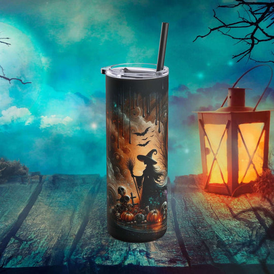 Spooky Castle and Moon Drip Halloween Tumbler Mug Printify