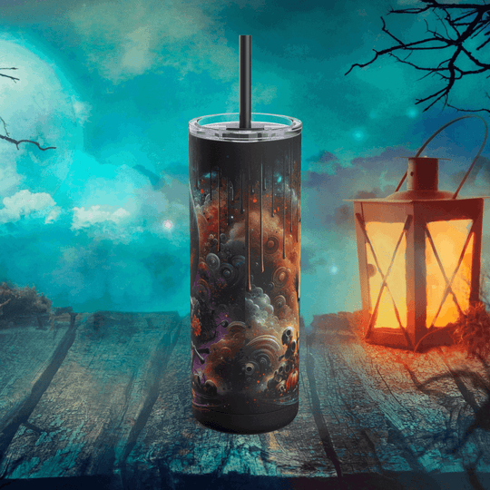 Spooky Castle and Moon Drip Halloween Tumbler Mug Printify