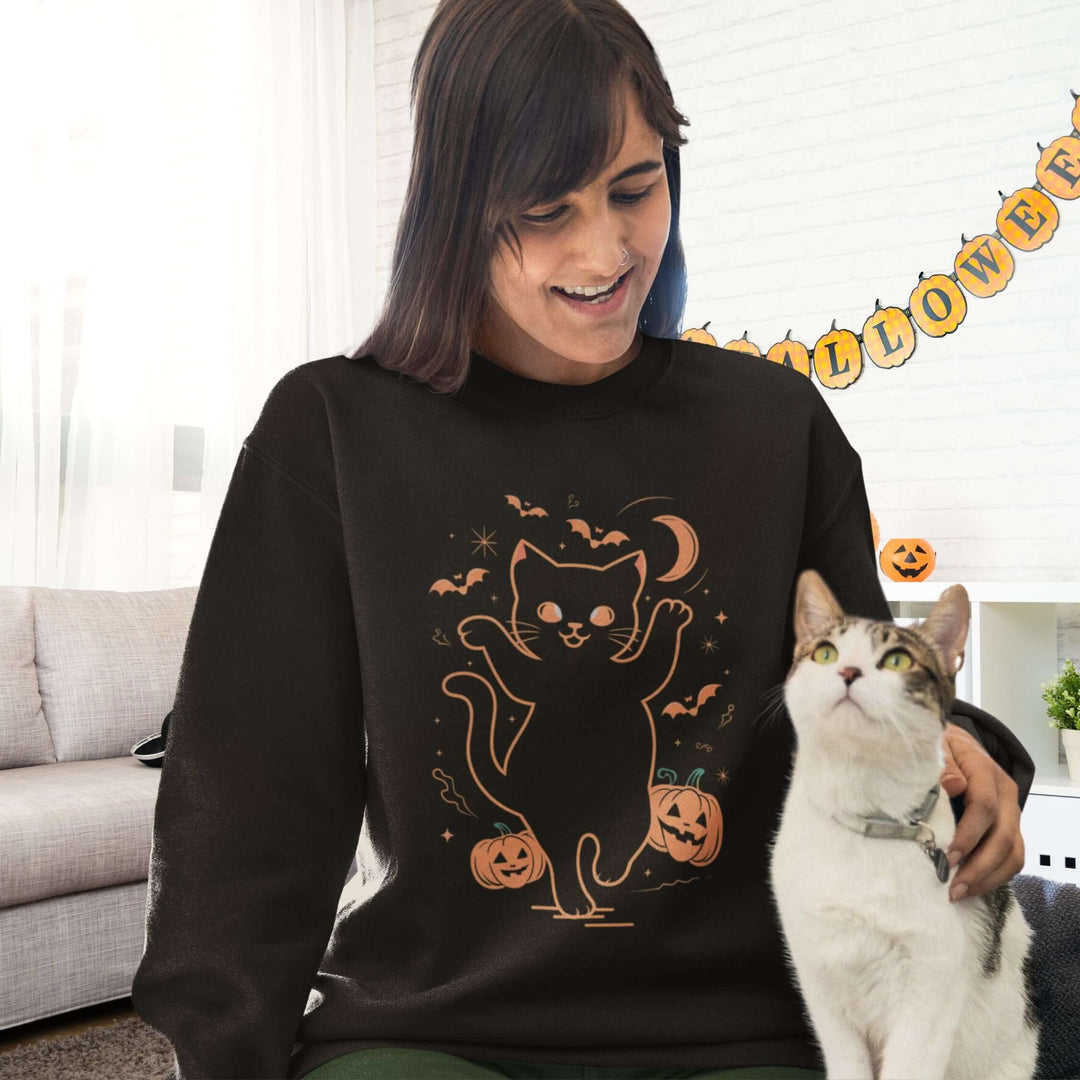 Spooky Cat & Pumpkins Halloween Sweatshirt Sweatshirt Printify
