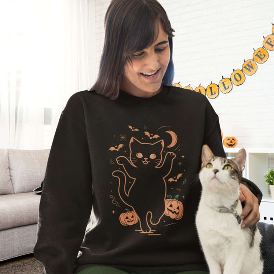 Spooky Cat & Pumpkins Halloween Sweatshirt Sweatshirt Printify