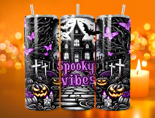 Spooky Vibes Pumpkin Halloween Tumbler Mug Printify