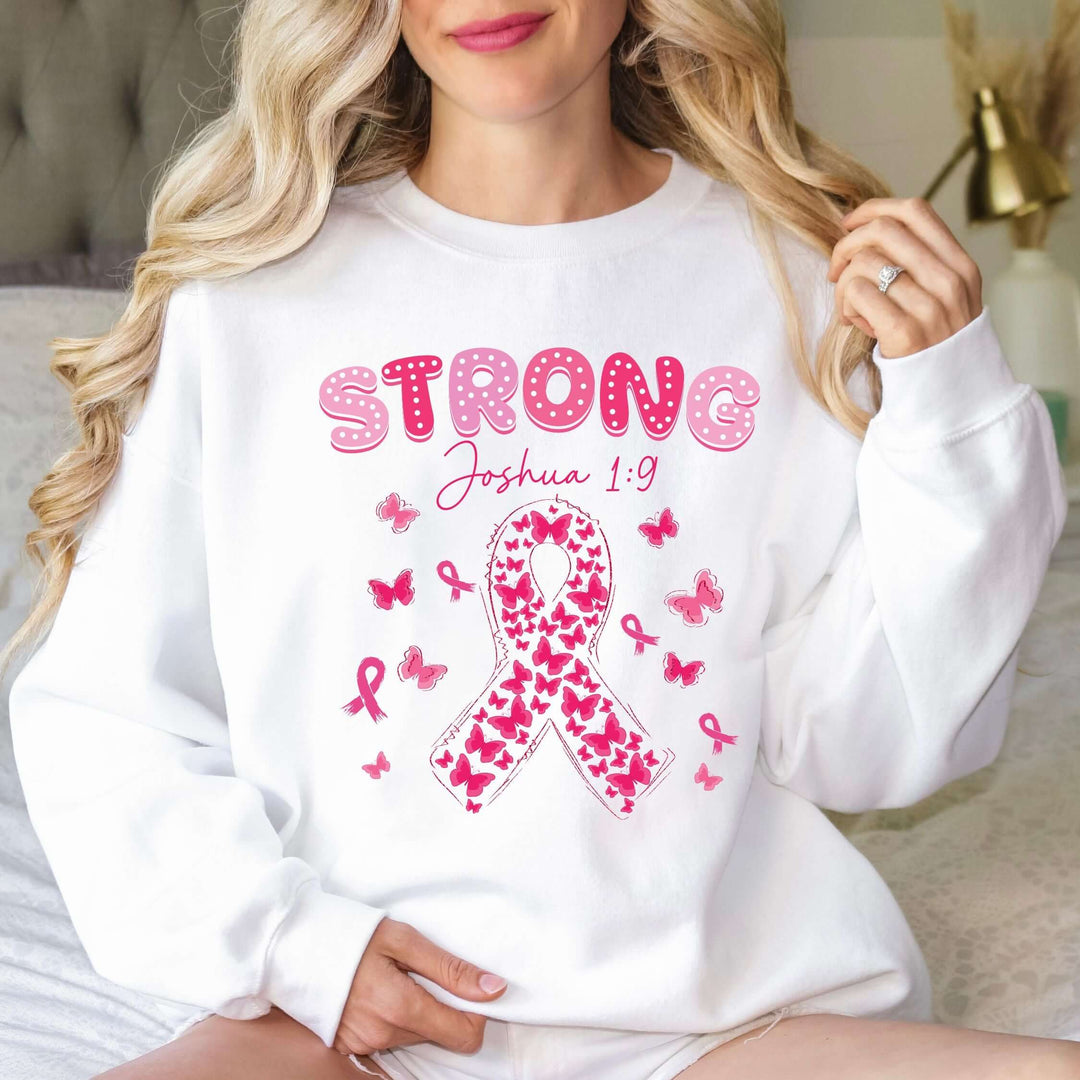Strong Joshua 1:9 Breast Cancer Sweatshirt Sweatshirt Printify