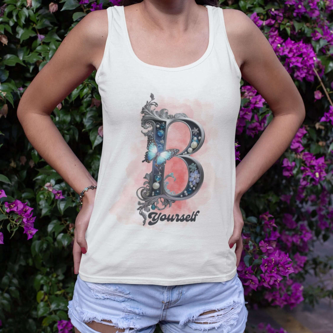 Tank Top - Elegant and Feminine 'B Yourself' Tank Top Printify White S
