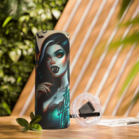 Vampire Woman Halloween Tumbler: Trick or Treat Mug Printify Black 20oz Matte