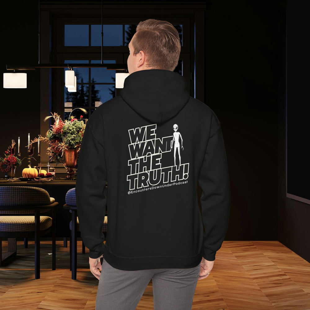 We Want the Truth UFO Hoodie: Conspiracy Theory Hoodie Printify Black S