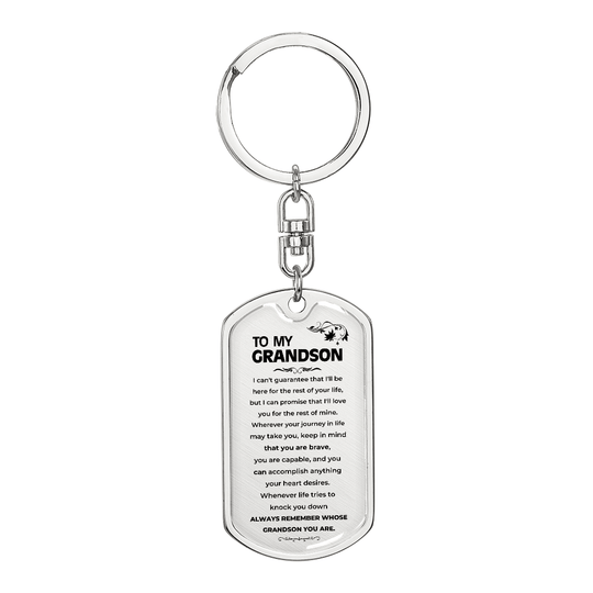 To My Grandson | Remember Whose Grandson You Are | Personalized Keychain - SS293V5 Jewelry ShineOn Fulfillment Dog Tag with Swivel Keychain (Steel) No