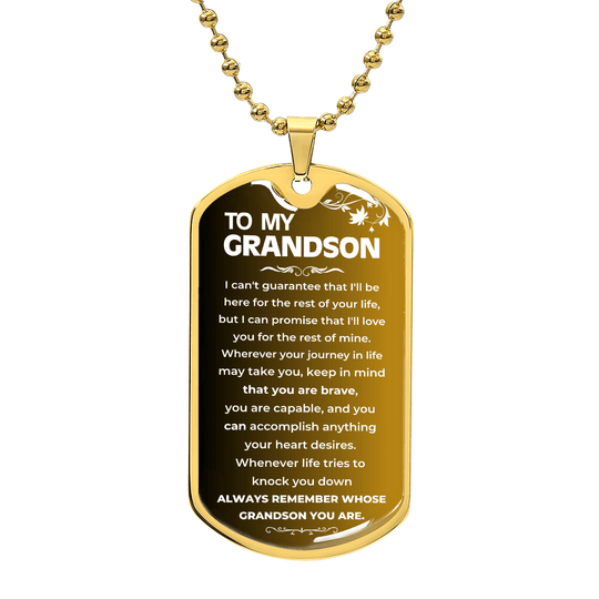 To My Grandson - Beautiful Love Tag - Gift Set - SS99v2 Jewelry ShineOn Fulfillment Military Chain (Gold) No