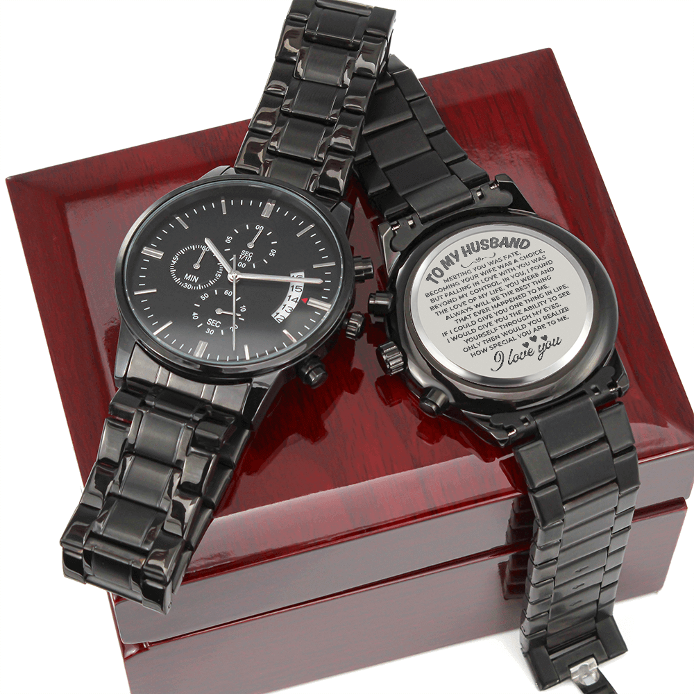 To My Husband - Engraved Premium Watch - SS222dr Jewelry ShineOn Fulfillment Luxury Box w/LED