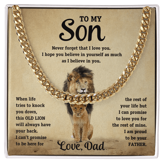 To My Son - Dad - Old Lion - Cuban Chain Gift Set - SS10 Jewelry ShineOn Fulfillment 18K Yellow Gold Finish Standard Box