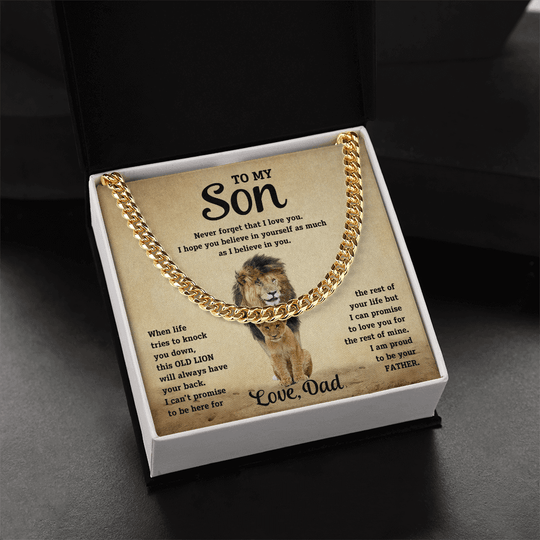 To My Son - Dad - Old Lion - Cuban Chain Gift Set - SS10 Jewelry ShineOn Fulfillment