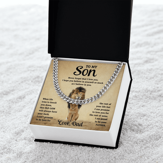 To My Son - Dad - Old Lion - Cuban Chain Gift Set - SS10 Jewelry ShineOn Fulfillment