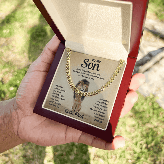 To My Son - Dad - Old Lion - Cuban Chain Gift Set - SS10 Jewelry ShineOn Fulfillment