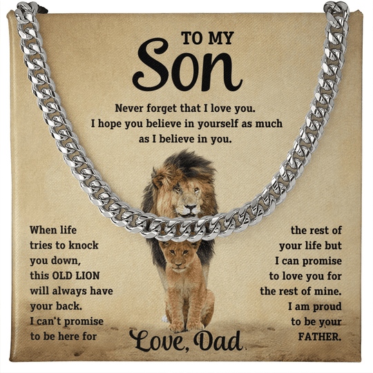 To My Son - Dad - Old Lion - Cuban Chain Gift Set - SS10 Jewelry ShineOn Fulfillment Stainless Steel Luxury Box