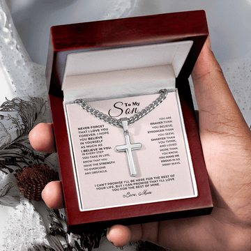 To My Son - Love Mom - Artisan Cross on Cuban Link Chain - Gift Set - SS542D