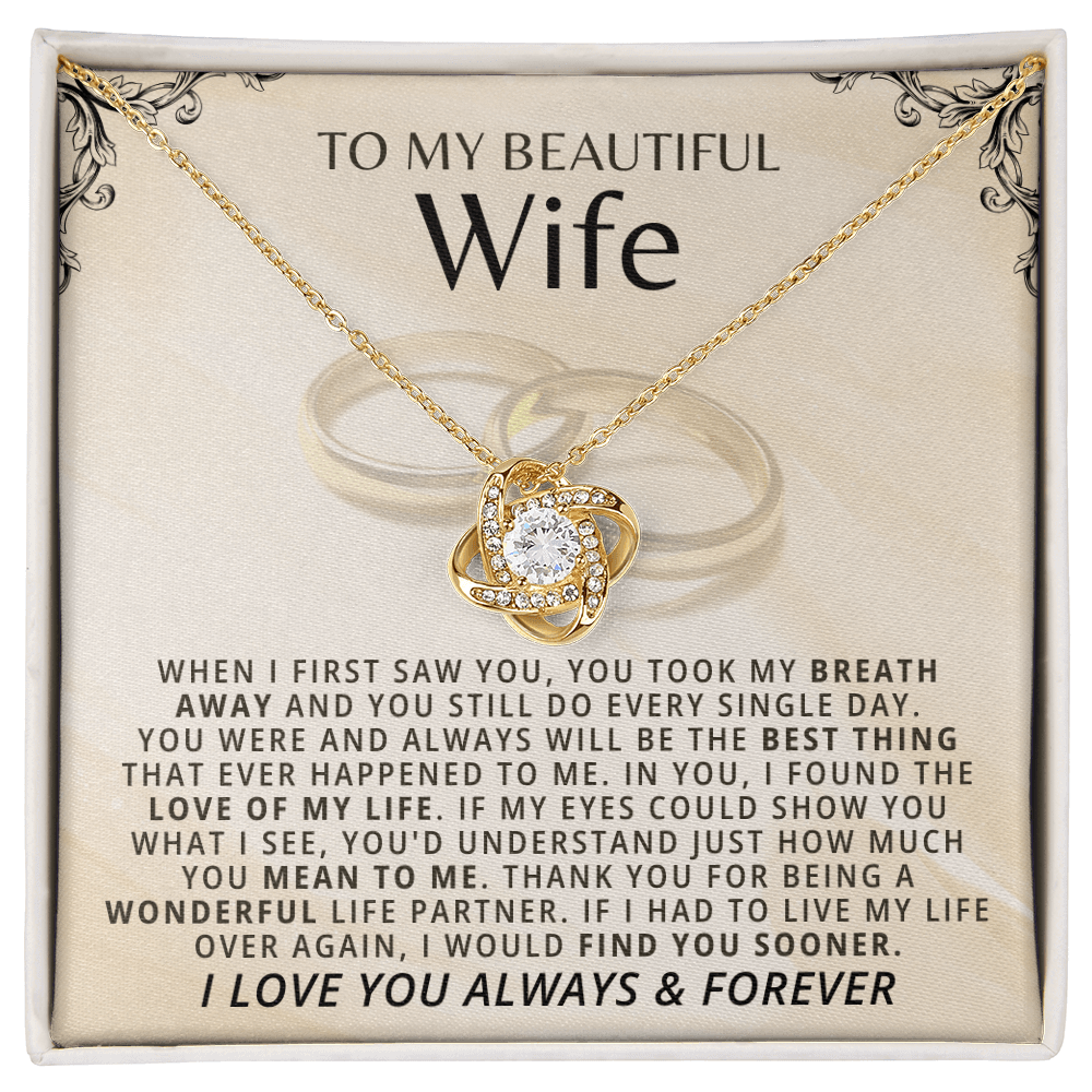 To My Beautiful Wife - Love Knot Gift Set - SSW22V3 Jewelry ShineOn Fulfillment 18K Yellow Gold Finish Standard Box