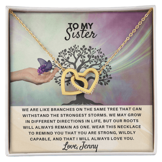 To My Sister - Interlocked Hearts Gift Set - SSS4V2 Jewelry ShineOn Fulfillment 18K Yellow Gold Finish Standard Box