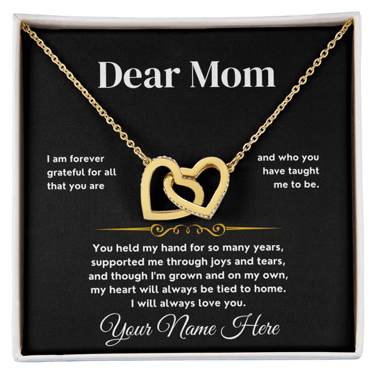 Dear Mom - Gold Or Yellow Gold Interlocked-Hearts Necklace Gift Set - SS587 Jewelry ShineOn Fulfillment 18K Yellow Gold Finish Standard Box