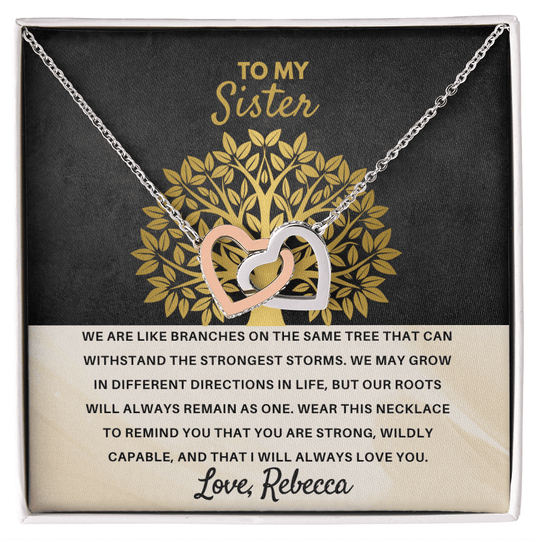 To My Sister - Interlocked Hearts Gift Set - SSS3V1 Jewelry ShineOn Fulfillment 14k White Gold Finish Standard Box