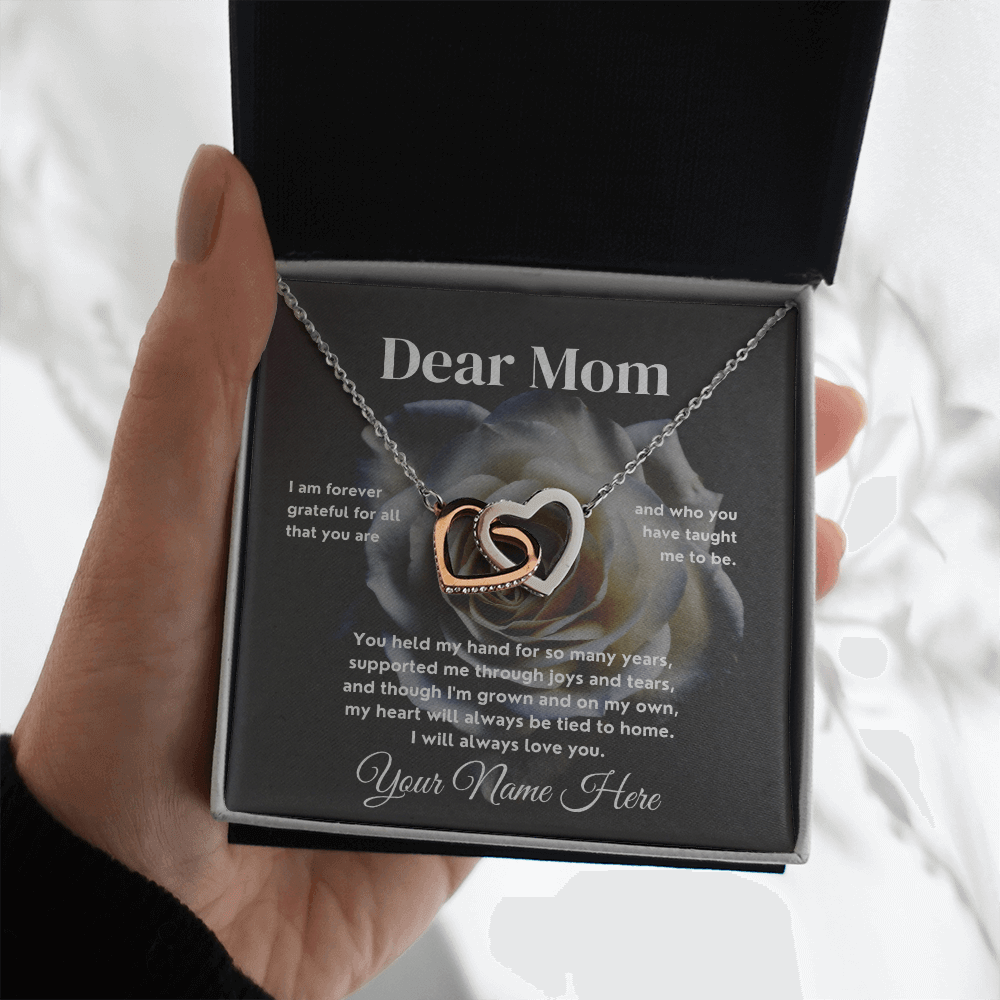 Dear Mom - White Or Yellow Gold Interlocked-Hearts Necklace Gift Set - SS587v2 Jewelry ShineOn Fulfillment