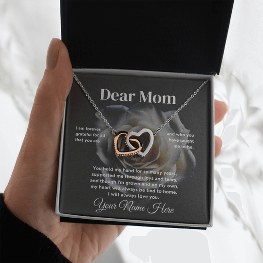 Dear Mom - White Or Yellow Gold Interlocked-Hearts Necklace Gift Set - SS587v2 Jewelry ShineOn Fulfillment