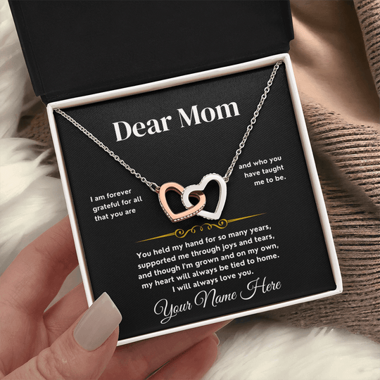 Dear Mom - Gold Or Yellow Gold Interlocked-Hearts Necklace Gift Set - SS587 Jewelry ShineOn Fulfillment