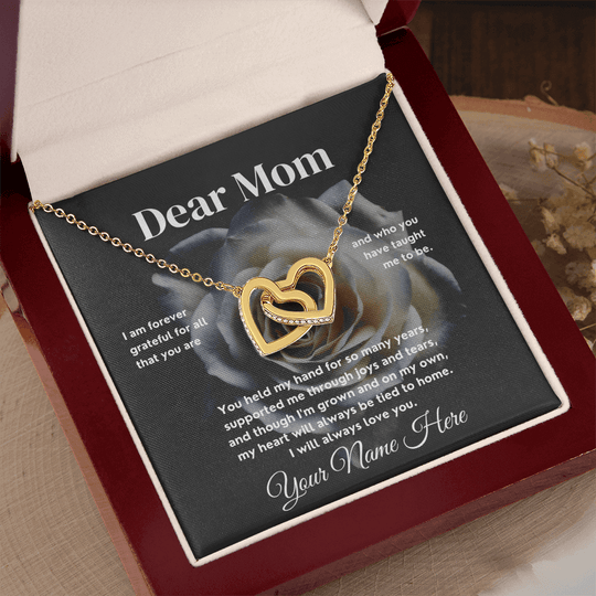 Dear Mom - White Or Yellow Gold Interlocked-Hearts Necklace Gift Set - SS587v2 Jewelry ShineOn Fulfillment