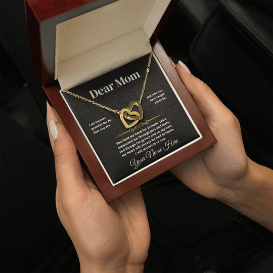 Dear Mom - Gold Or Yellow Gold Interlocked-Hearts Necklace Gift Set - SS587 Jewelry ShineOn Fulfillment