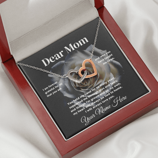 Dear Mom - White Or Yellow Gold Interlocked-Hearts Necklace Gift Set - SS587v2 Jewelry ShineOn Fulfillment