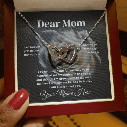 Dear Mom - White Or Yellow Gold Interlocked-Hearts Necklace Gift Set - SS587v2 Jewelry ShineOn Fulfillment