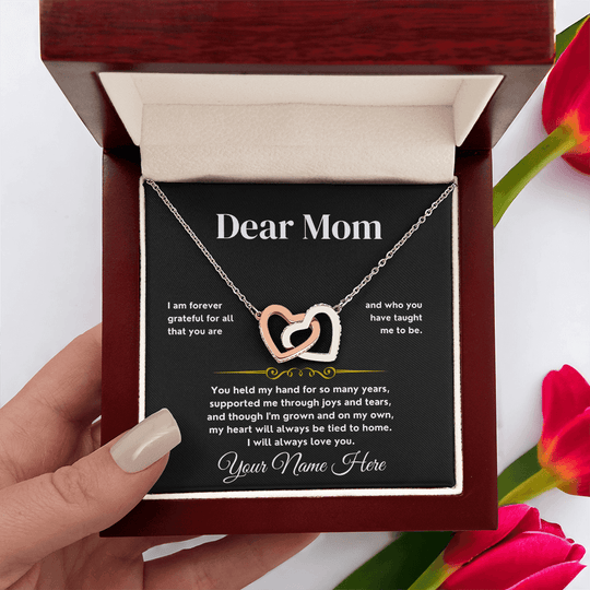 Dear Mom - Gold Or Yellow Gold Interlocked-Hearts Necklace Gift Set - SS587 Jewelry ShineOn Fulfillment