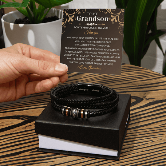 To My Grandson - Wherever Your Journey - Braided Leather Bracelet Gift Set SS519B Jewelry ShineOn Fulfillment