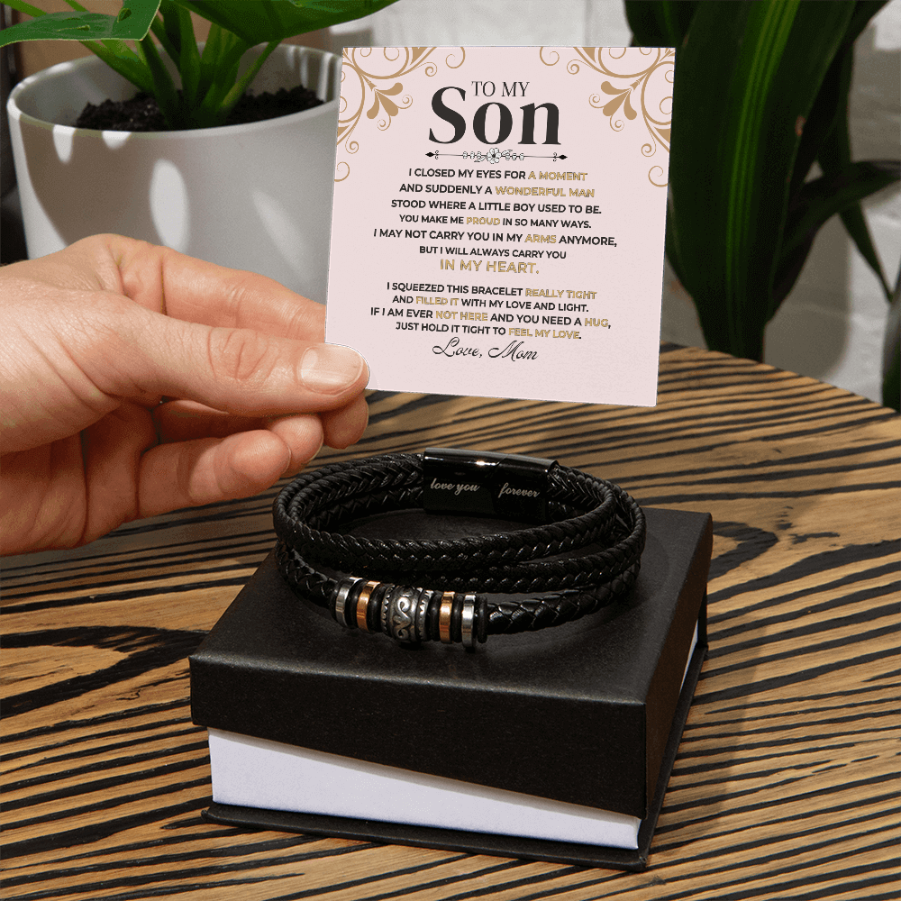 To My Son | Braided Leather Bracelet Gift Set - SS521 Jewelry ShineOn Fulfillment