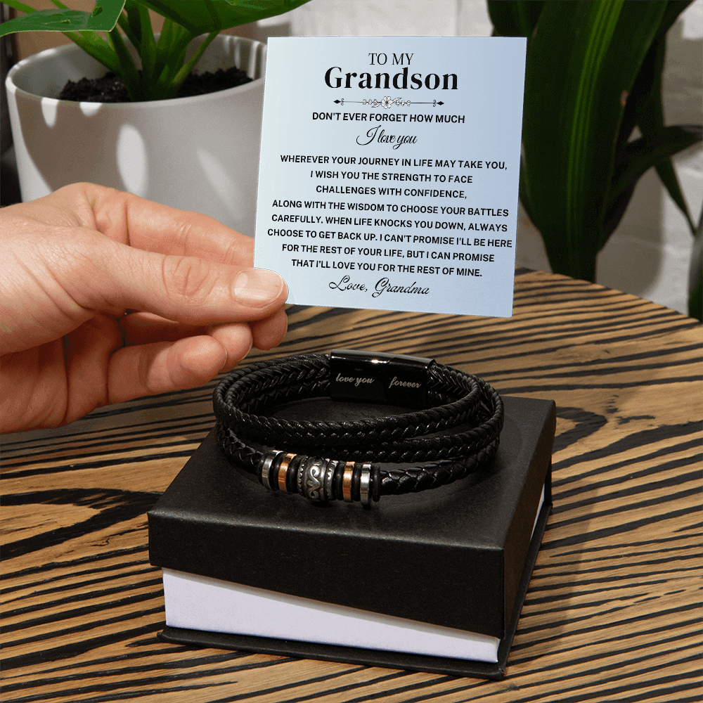 To My Grandson | Wherever Your Journey | Braided Leather Bracelet Gift Set - SS585 Jewelry ShineOn Fulfillment
