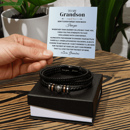 To My Grandson | Wherever Your Journey | Braided Leather Bracelet Gift Set - SS585 Jewelry ShineOn Fulfillment