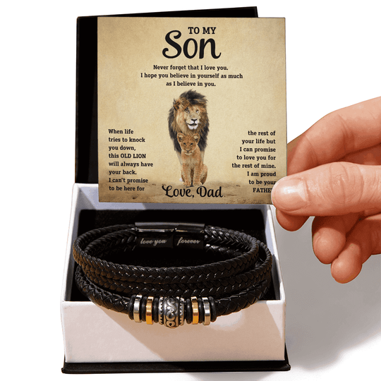 To My Son - Old Lion - Braided Leather Bracelet Gift Set - STS10 Jewelry ShineOn Fulfillment