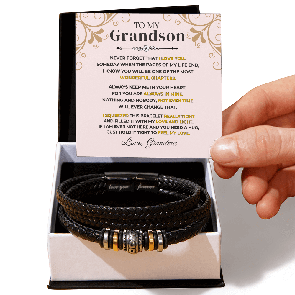 To My Grandson | Braided Leather Bracelet Gift Set - SS514BV2 Jewelry ShineOn Fulfillment Two Tone Box