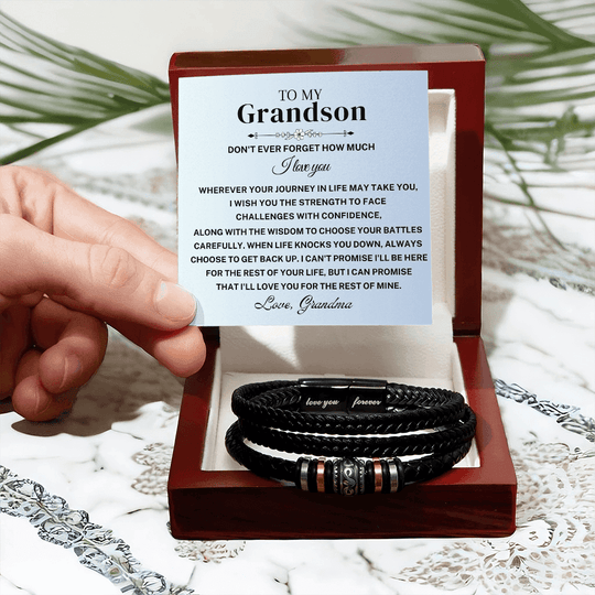 To My Grandson | Wherever Your Journey | Braided Leather Bracelet Gift Set - SS585 Jewelry ShineOn Fulfillment
