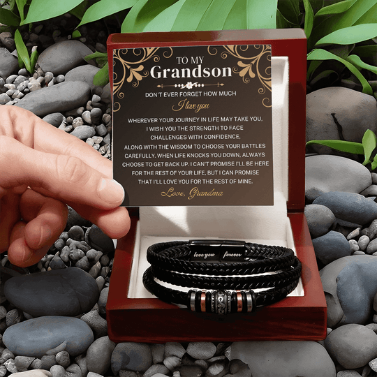 To My Grandson - Wherever Your Journey - Braided Leather Bracelet Gift Set SS519B Jewelry ShineOn Fulfillment